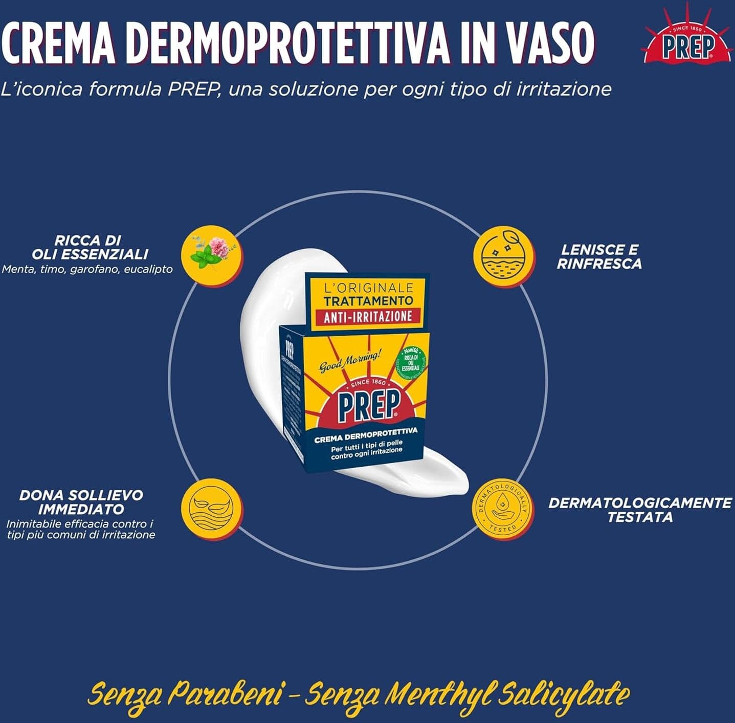 3 X Crema PREP Vaso 75 ml Anti-Irritazione con Oli Essenziali Ricca Formula AmV