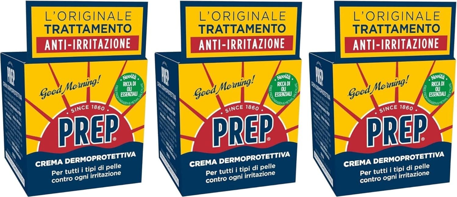 3 X Crema PREP Vaso 75 ml Anti-Irritazione con Oli Essenziali Ricca Formula AmV