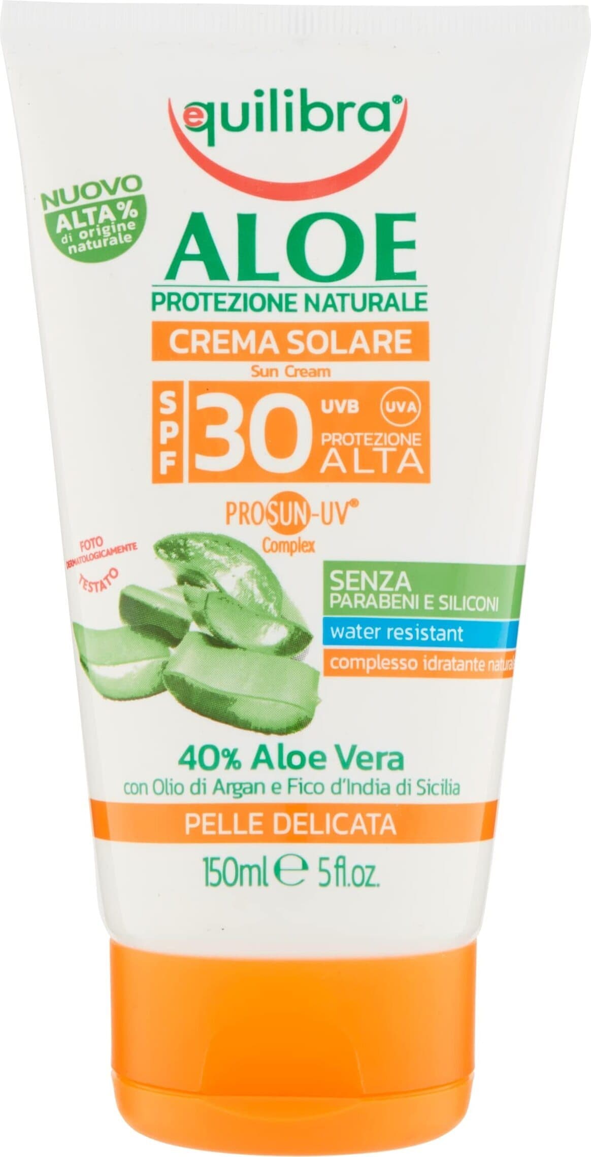 Crema Solare Equilibra Aloe SPF 30 per Pelle Delicata - Protezione Solare Idratante 150ml