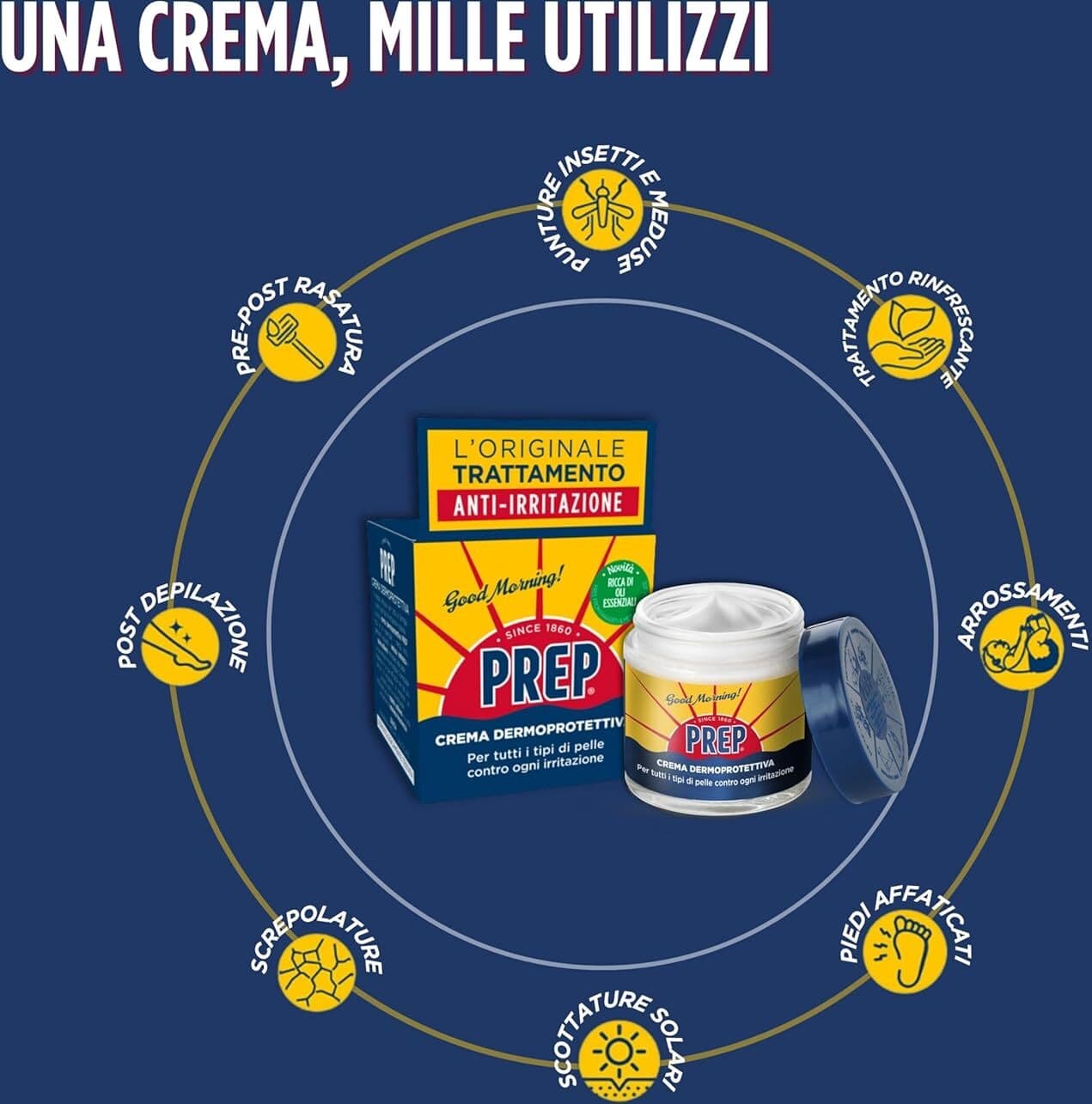 12 X Crema PREP Vaso 75 ml Anti-Irritazione con Oli Essenziali Ricca Formula AmV