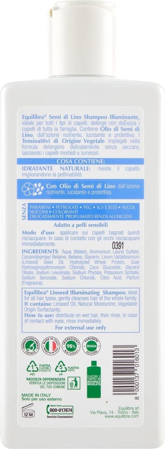 Shampoo Equilibra Illuminante 250ml con Semi di Lino per Capelli Opachi - Trattamento Nutriente