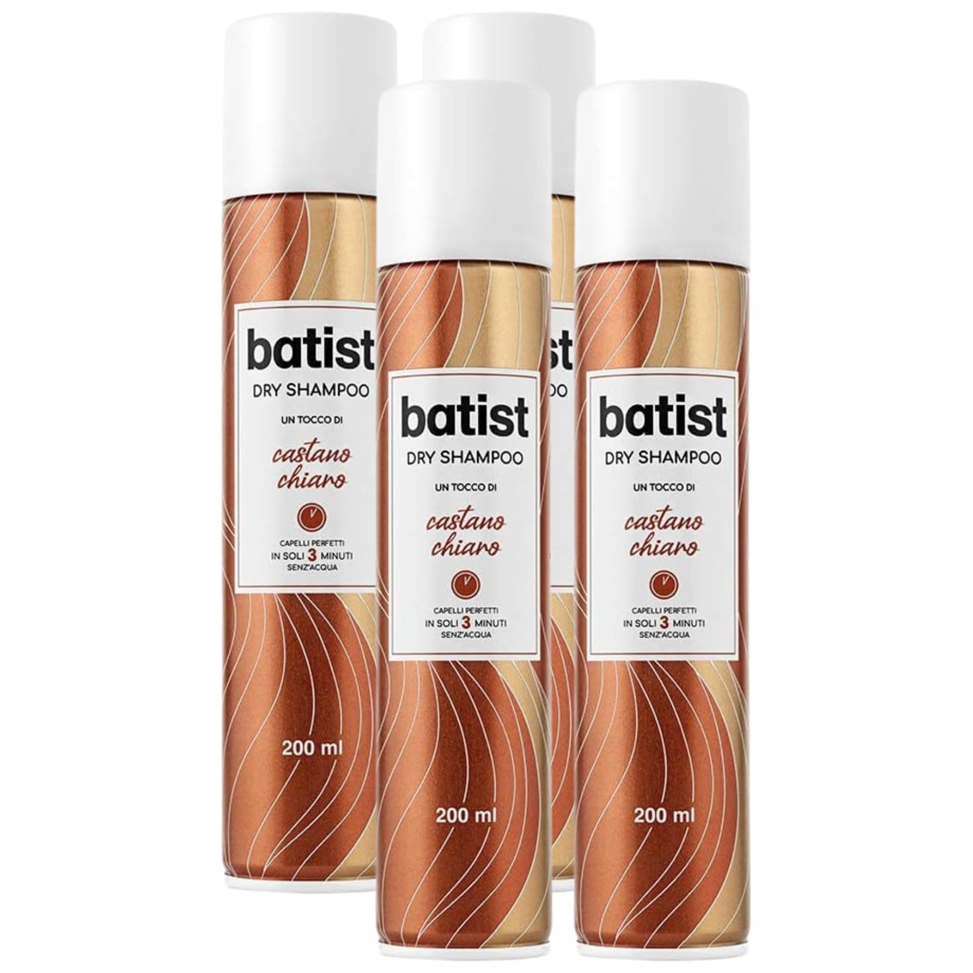 3 X Shampoo Secco per Capelli Castano Chiaro, Volumizzante, Senza Risciacquo, 200 ml