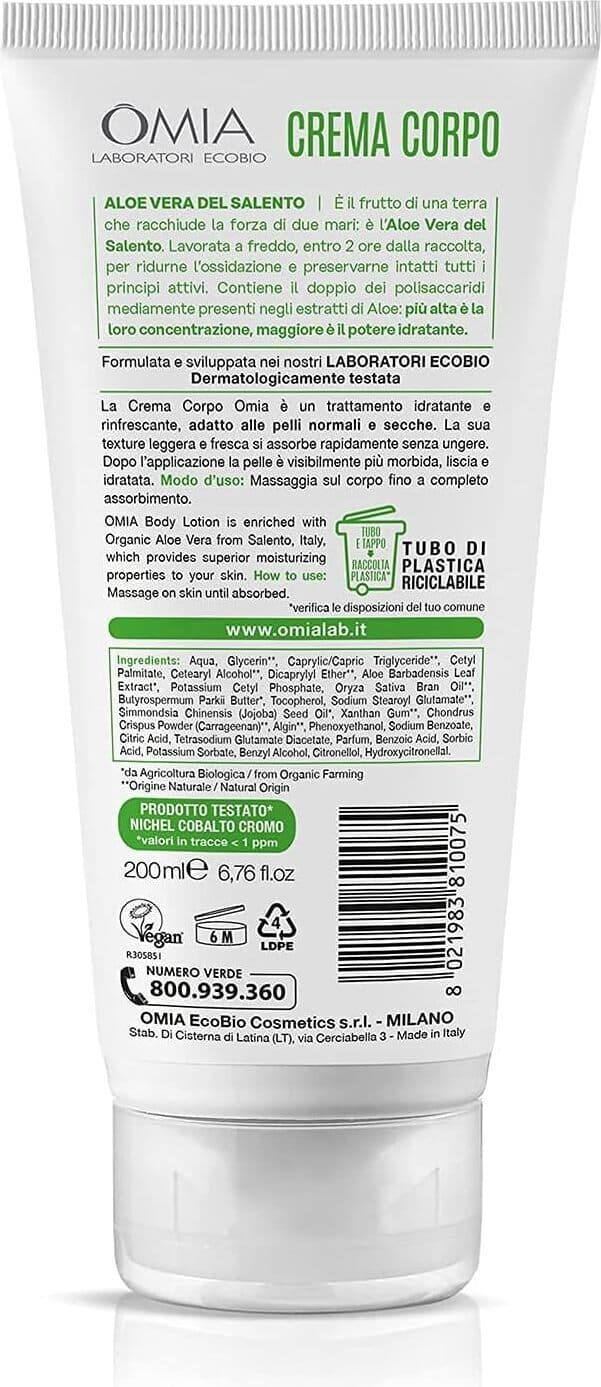 Crema Corpo Omia Aloe Vera 200ml Idratante Naturale