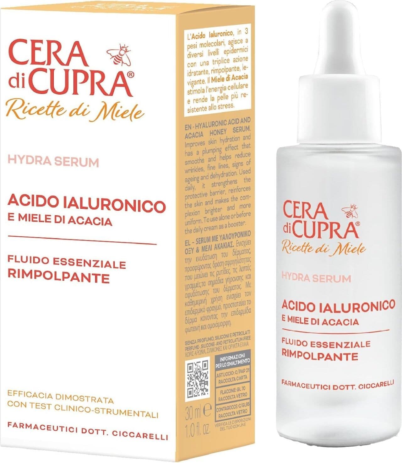 Crema di Cupra viso acido ialuronico siero 30ml con contagocce
