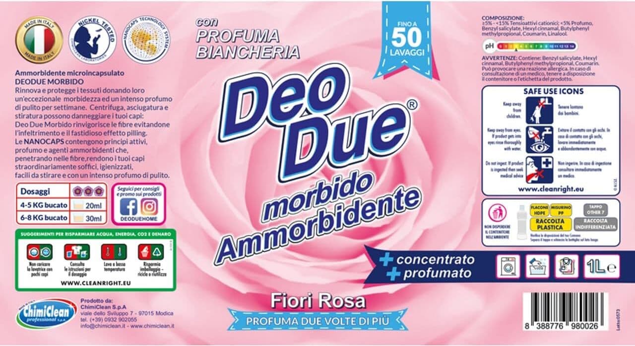 3 X Ammorbidente Profumato DEO DEO DUE con Essenza di Fiori Rosa
