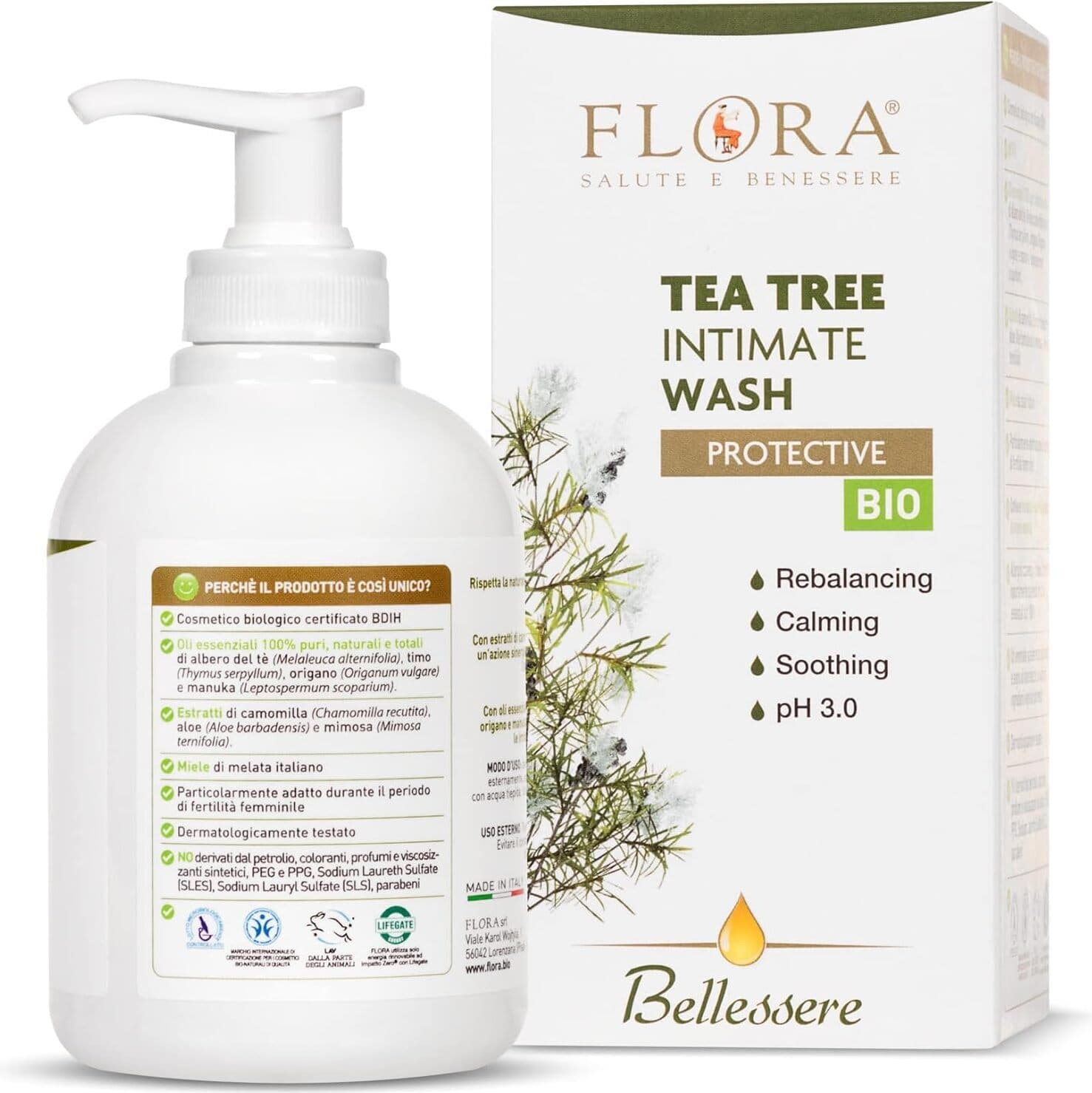 2 X Detergente Intimo Flora Bellessere al Tè Verde - Protettivo, Idratante e Lenitivo, pH 3.0, 250 ml
