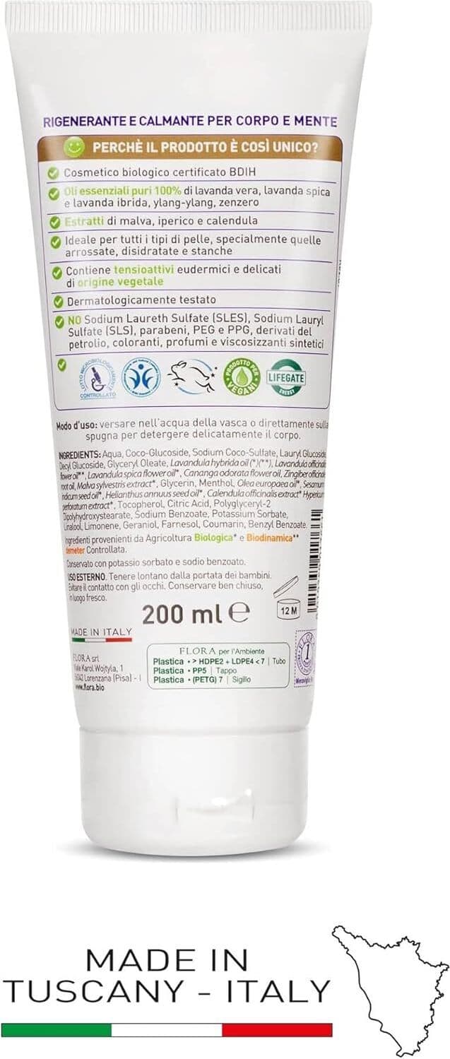 Bagnodoccia Biologico Flora Blu Bio BDIH con Lavanda - 200 ml - Certificato Eco Bio
