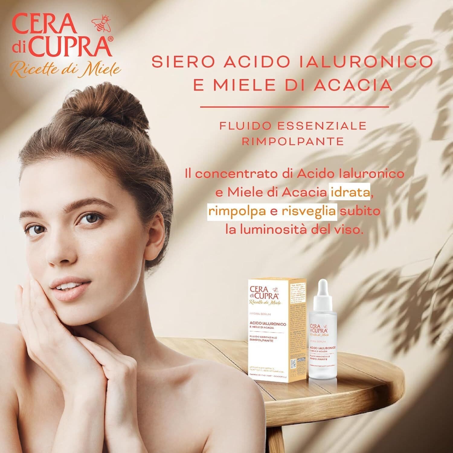 Crema di Cupra viso acido ialuronico siero 30ml con contagocce