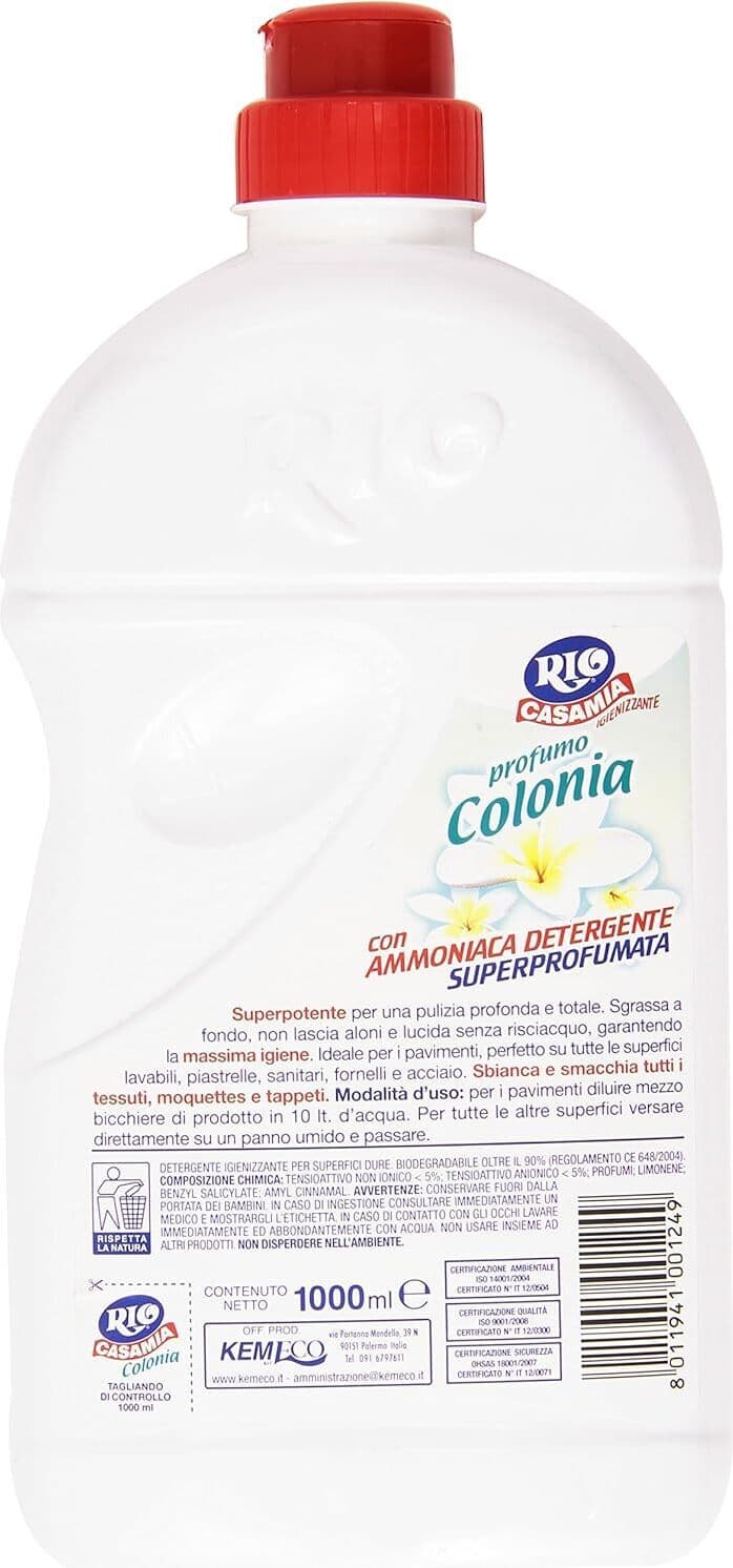 Detergente Igienizzante Ammoniaca Rio per Superfici Dure - Pulizia Profonda - 1000 ml