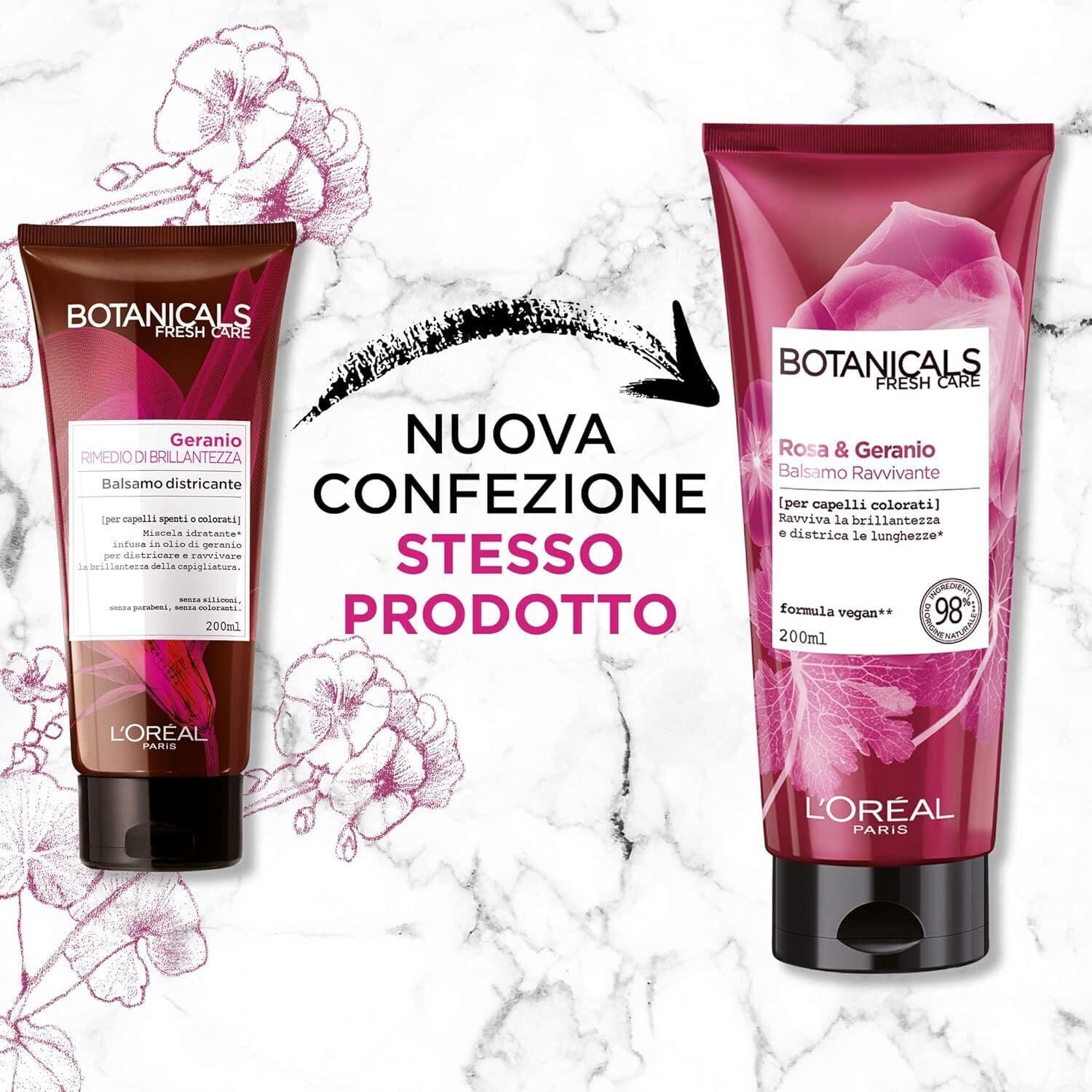 L'Oréal Botanicals Balsamo Geranio per Capelli Colorati 200 ml Tubo