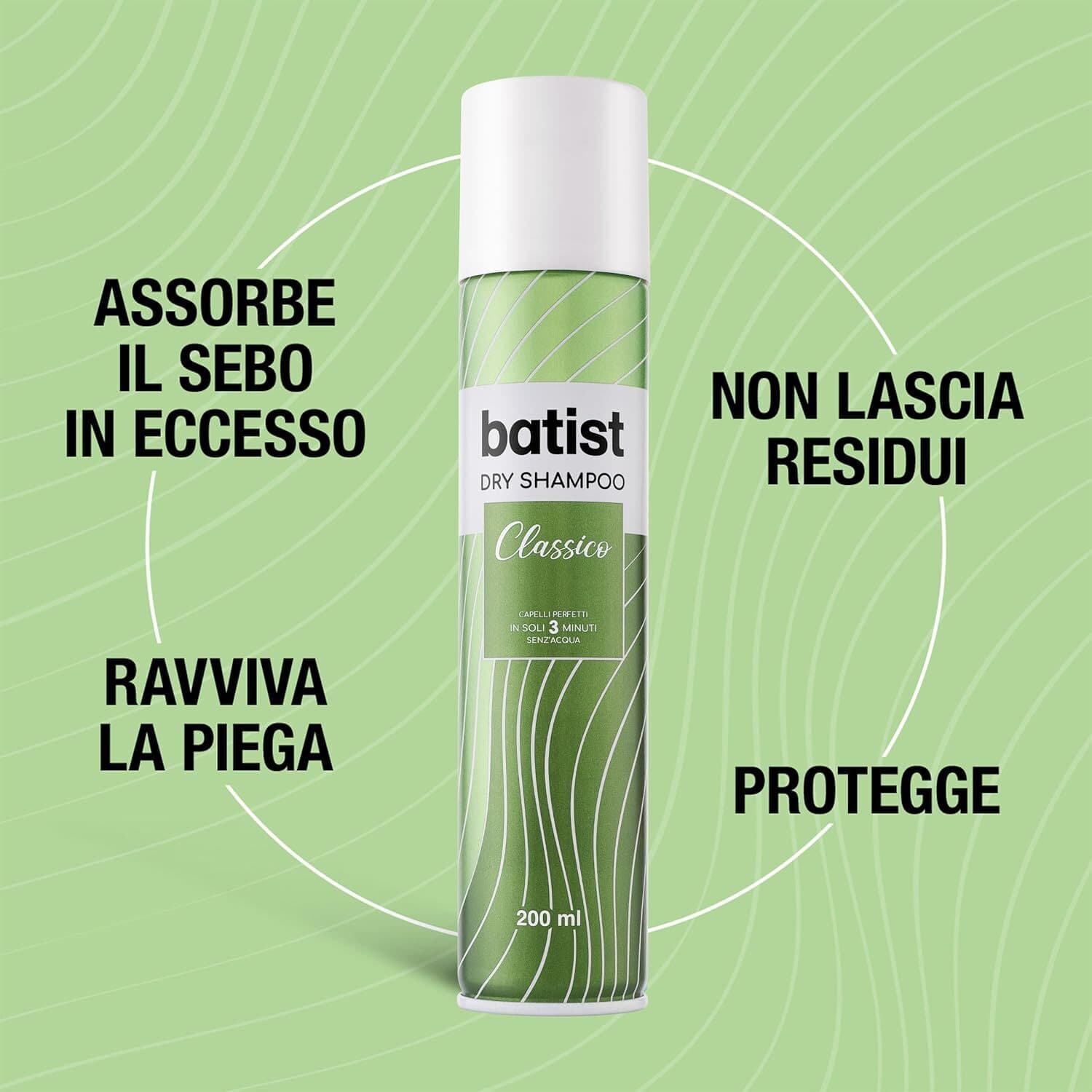 Batist Shampoo Secco Classico, Shampoo a secco ravvivante per capelli perfetti in soli 3 minuti, senz'acqua, Shampoo secco adatto a tutti i tipi di capelli, 200 ml, Made in Italy