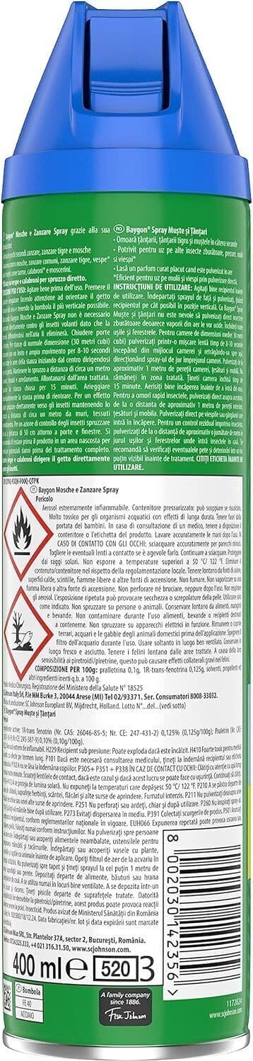 Insetticida Spray Baygon 400ml Blu - Efficace contro Mosche e Zanzare