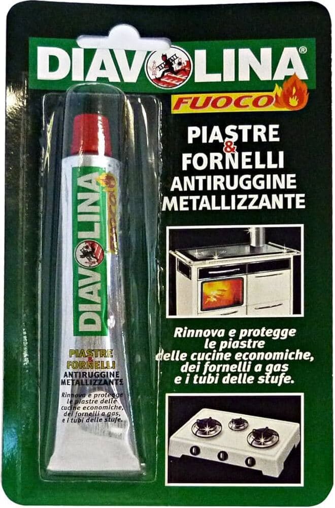 Facco Giuseppe & C. S.P.A. Diavolina Piast/Fornelli - pasta antiruggine metalizzante specifica per pulire e lucidare piastre, cucine economiche, fornelli a gas e tubature di stufe, 50 g X 2 Pezzi