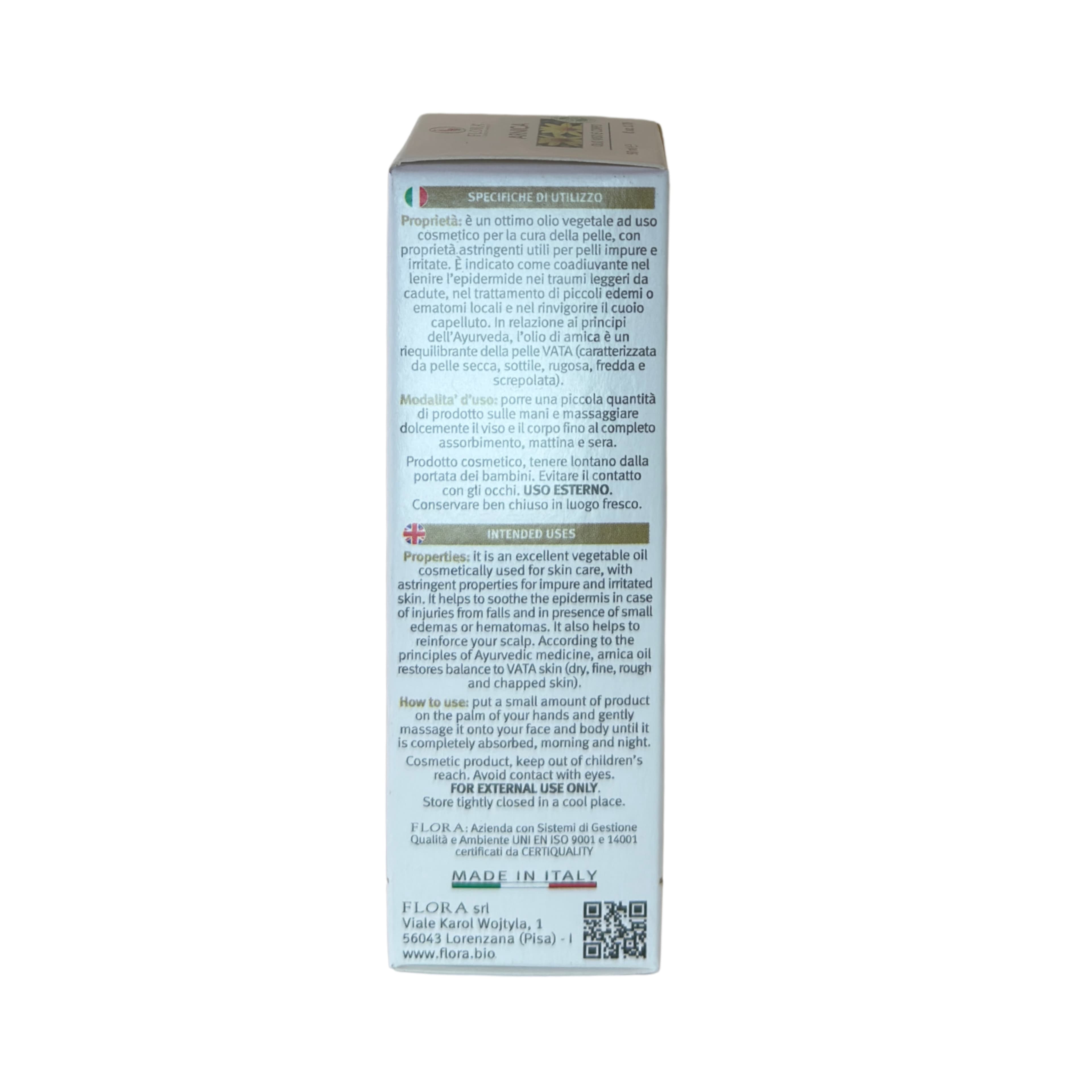 FLORA Olio di Arnica BIO‑COSMOS 100 % Puro 50 ml | Macerato 45 giorni in Olio di Oliva, Sesamo & Girasole | Lenitivo Rinvigorente per Traumi ed Ematomi | Base Aromaterapia | Made in Italy