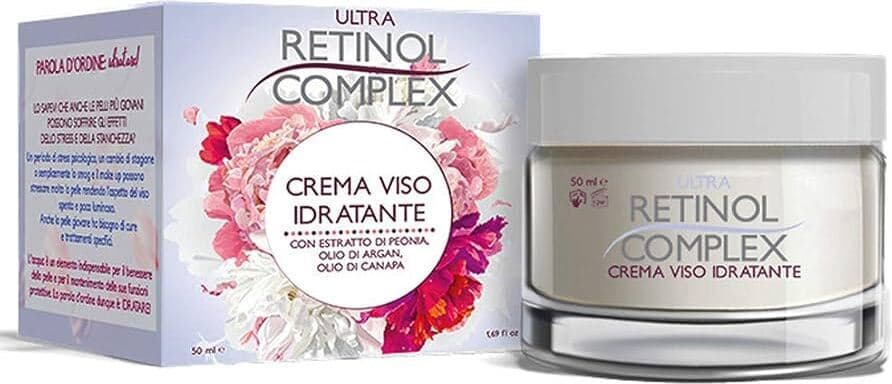 Crema Viso Idratante 50ml con Estratto di Peonia, Olio di Argan e Canapa - Retinol Complex - Confezione da 12 Pezzi