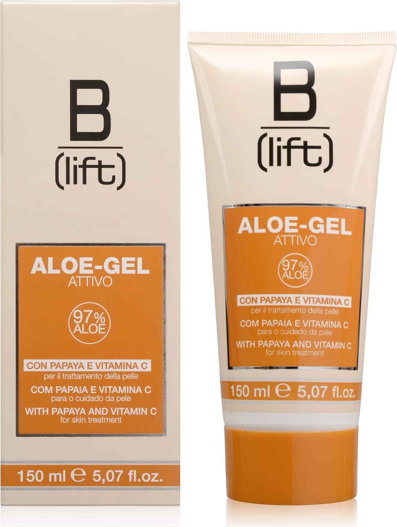 Blift, Aloe Gel Attivo,con Papaya e Vitamina C,con 97% Aloe Vera,Pelli Sensibili,Made in Italy,150 ml X 5 Pezzi