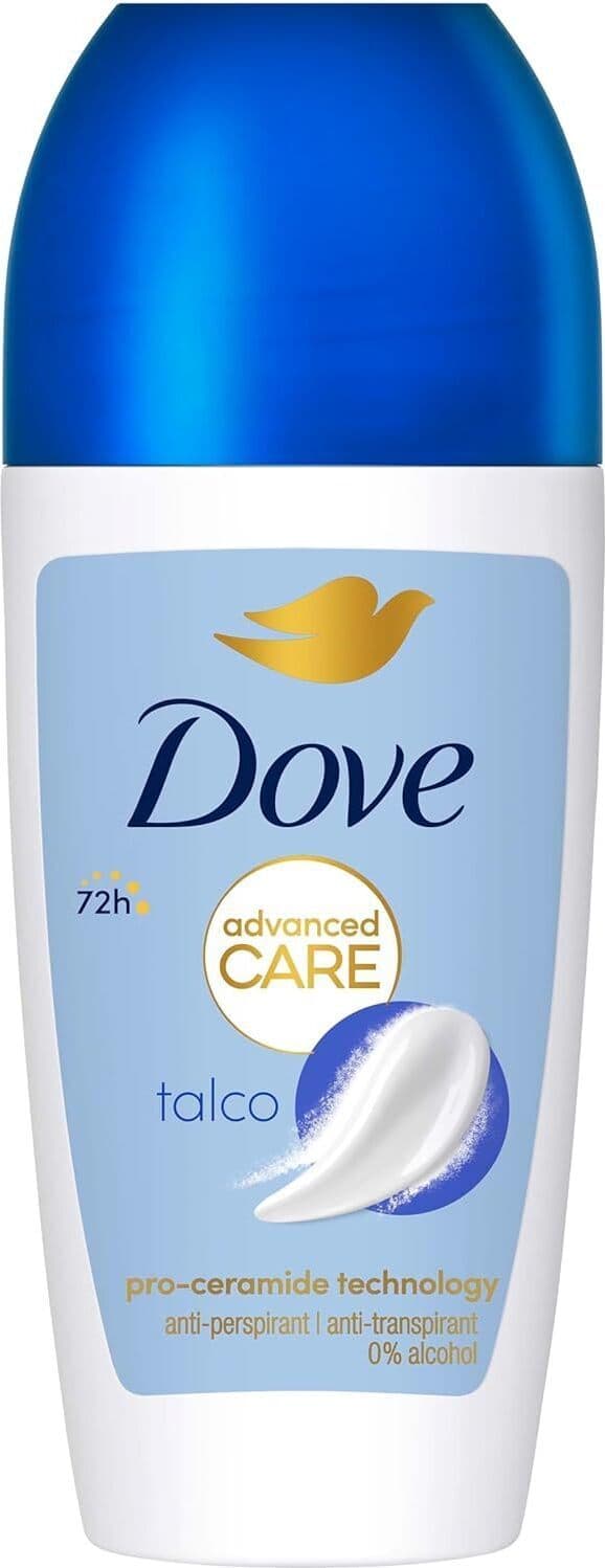 Dove, Deodorante Roll On Advanced Care Talco, Deodorante Antitraspirante, Formula Delicata Con Tripla Azione Idratante, Protezione Fino a 48 Ore, Deodorante Uomo e Donna, 6 Pezzi da 50 ml X 6 Pezzi