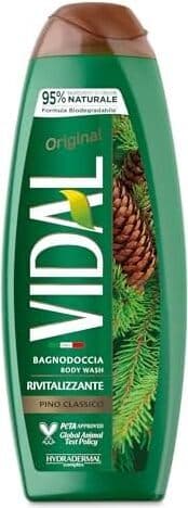 Bagnoschiuma Vidal Original Pino Classico 500ml - Formula Rivitalizzante, Fragranza Pino, Dermatologicamente Testato