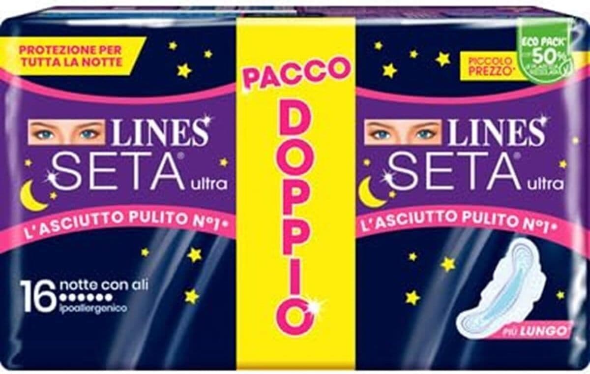 Lines Seta Ultra Notte Assorbenti con Ali, Confezione da 16 X 12 Pezzi