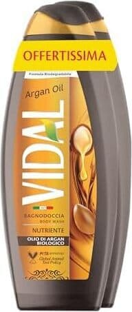 Bagnoschiuma Nutriente Vidal con Olio di Argan - Formula Idratante Dermatologicamente Testata - 500ml