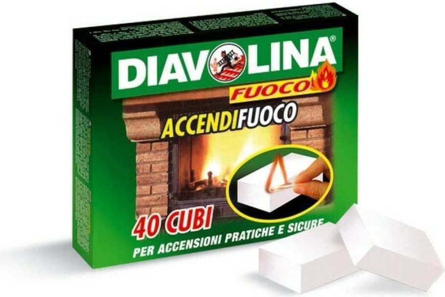 Diavolina Accendi Fuoco - Cubetti per Accensione Rapida e Sicura, 40 Pezzi - Ideale per Caminetti, Stufe e Barbecue
