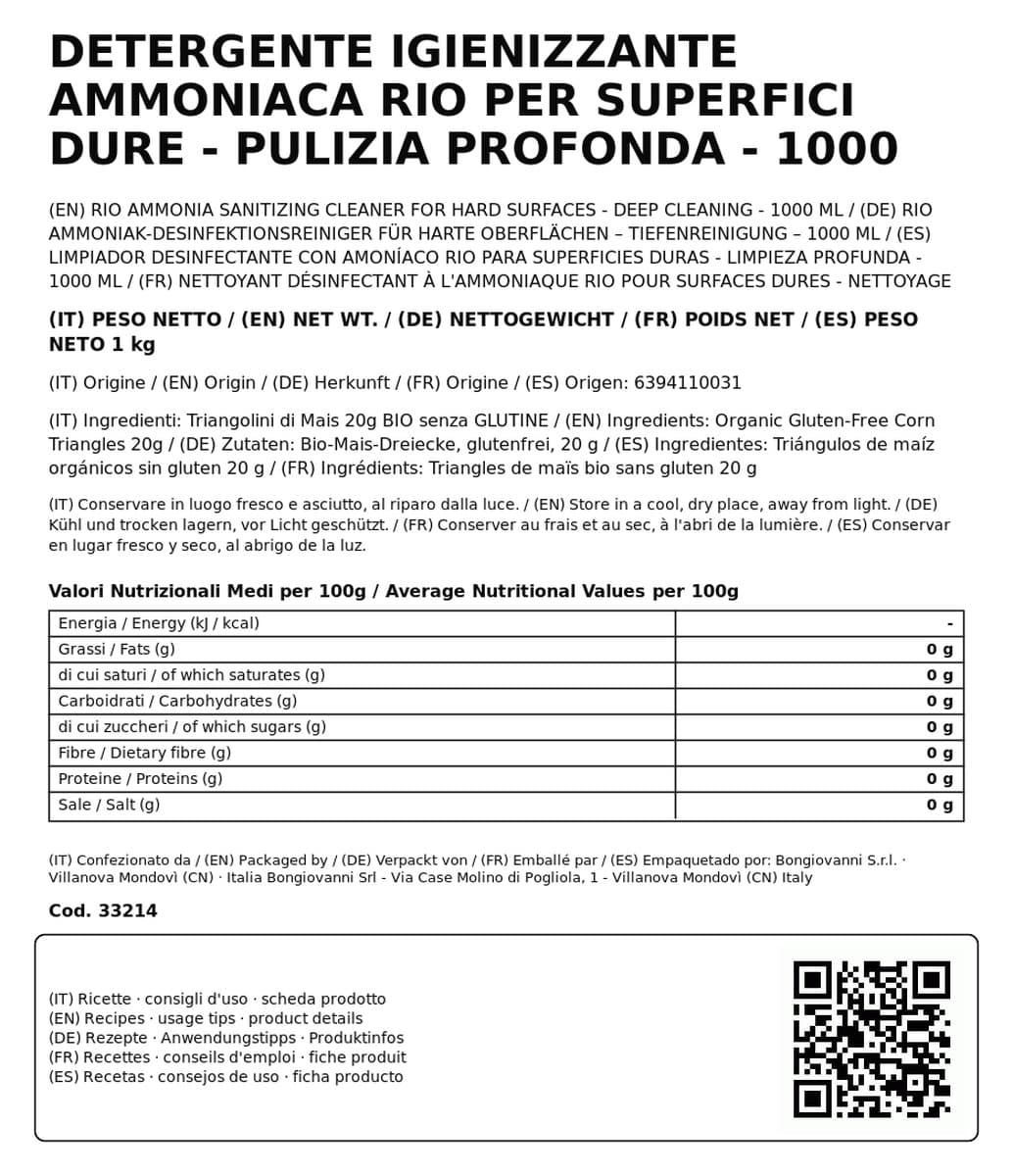 Detergente Igienizzante Ammoniaca Rio per Superfici Dure - Pulizia Profonda - 1000 ml