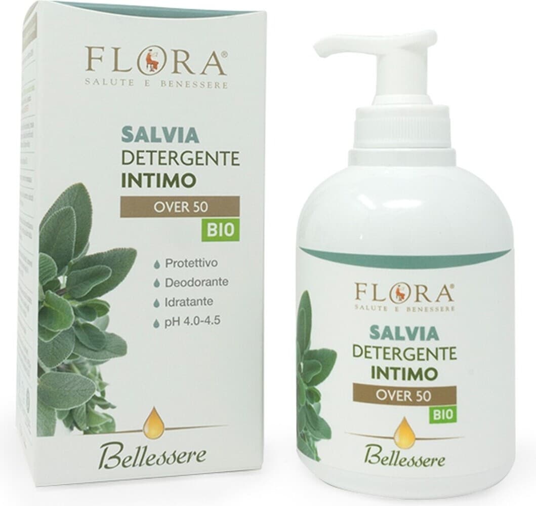 Detergente Intimo FLORA Bellessere con Salvia - pH 4.0-4.5, 250 ml, Estratto e Olio Essenziale di Salvia 100% Puro e Naturale