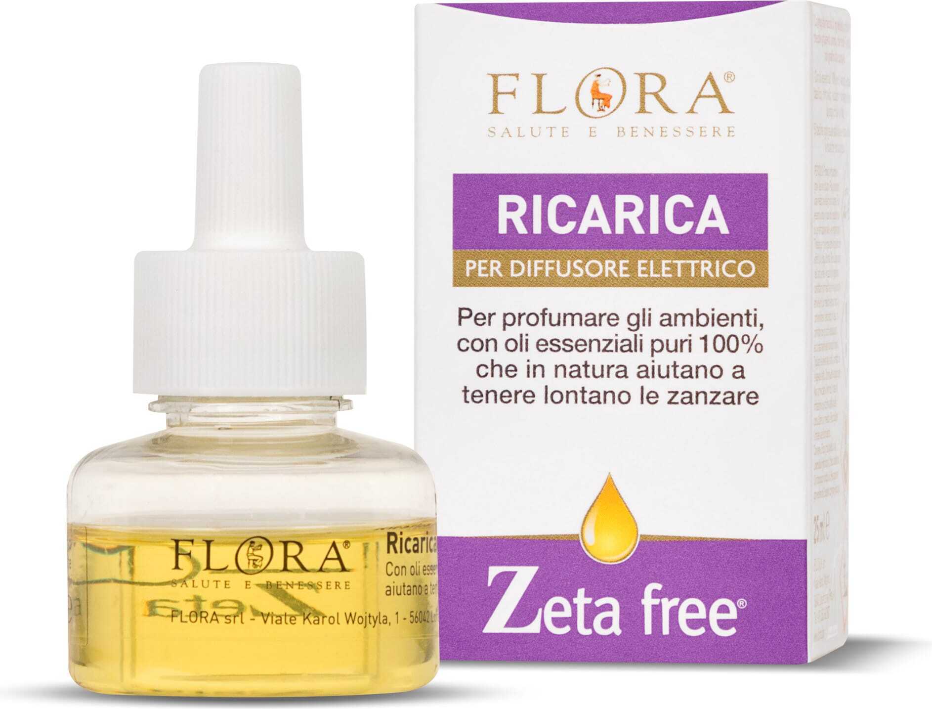 Ricarica Diffusore Antizanzare FLORA Zeta Free 25 ml con Oli Essenziali Puri - Aroma Fresco e Gradevole, Rende l'Ambiente Sfavorevole alle Zanzare per un'Estate Serena