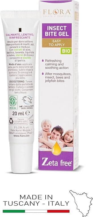 Gel Dopo Puntura FLORA Zeta Free 20 ml - Azione Calmante, Rinfrescante e Lenitiva - Ideale per Punture di Zanzare, Insetti, Api e Meduse - Per un'Estate Serena e Senza Fastidi