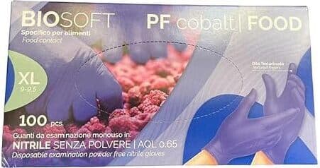 Guanti in Nitrile BIOSOFT GLOVELY Food 100, Misura Small 6-6.5, Monouso Non Sterili, Ideali per Industria Alimentare