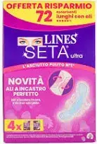 Assorbenti Ultra Lunghi con Ali Lines Seta - Incastro Perfetto - Pacco Scorta da 72 Pezzi