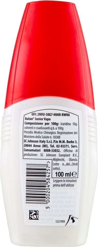 Autan Junior Vapo per Bambini oltre 2 Anni, Insetto Repellente e Antizanzare Tigre e Comuni, 1 Confezione da 100 ml, Dermatologicamente Testato, Spray