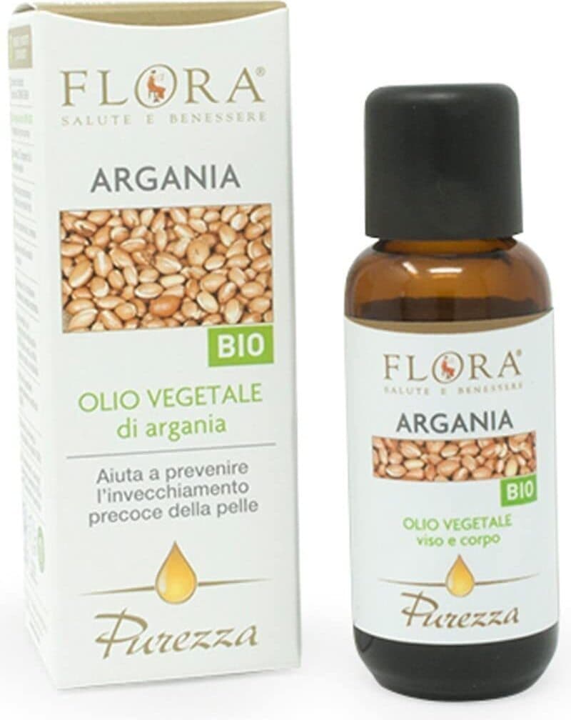 Olio di Argan Biologico FLORA Purezza 30 ml - Certificato BIO-COSMOS - Idratante, Riequilibrante ed Elasticizzante - Olio Vegetale per Viso, Corpo e Capelli - Base Ideale per Aromaterapia