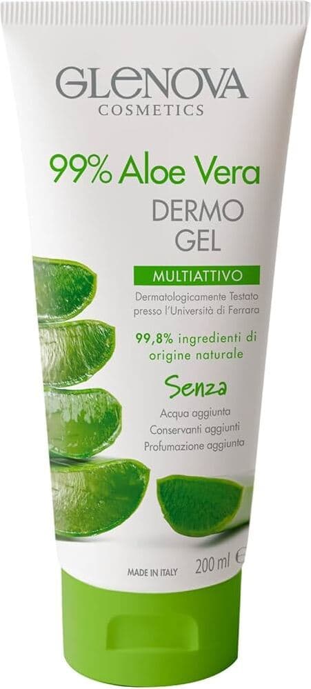 Gel Aloe Vera 99% Multiattivo Glenova Cosmetics - Dermo Gel Idratante e Lenitivo, Dermatologicamente Testato, Senza Conservanti né Profumazione, Flacone da 200ml