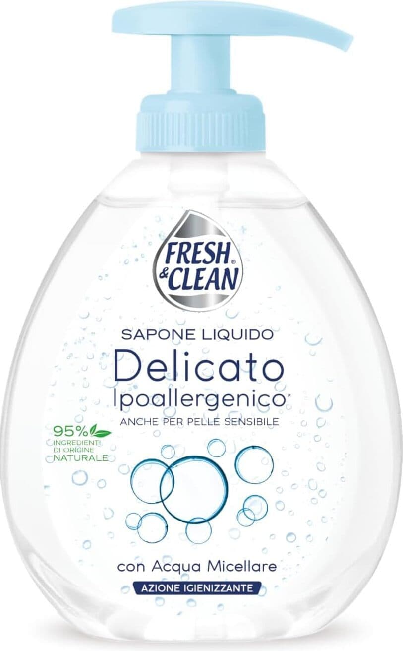 5 X Sapone Liquido Ipoallergenico per Pelli Sensibili con Acqua Micellare, 300 ml - Delicato e Nutriente