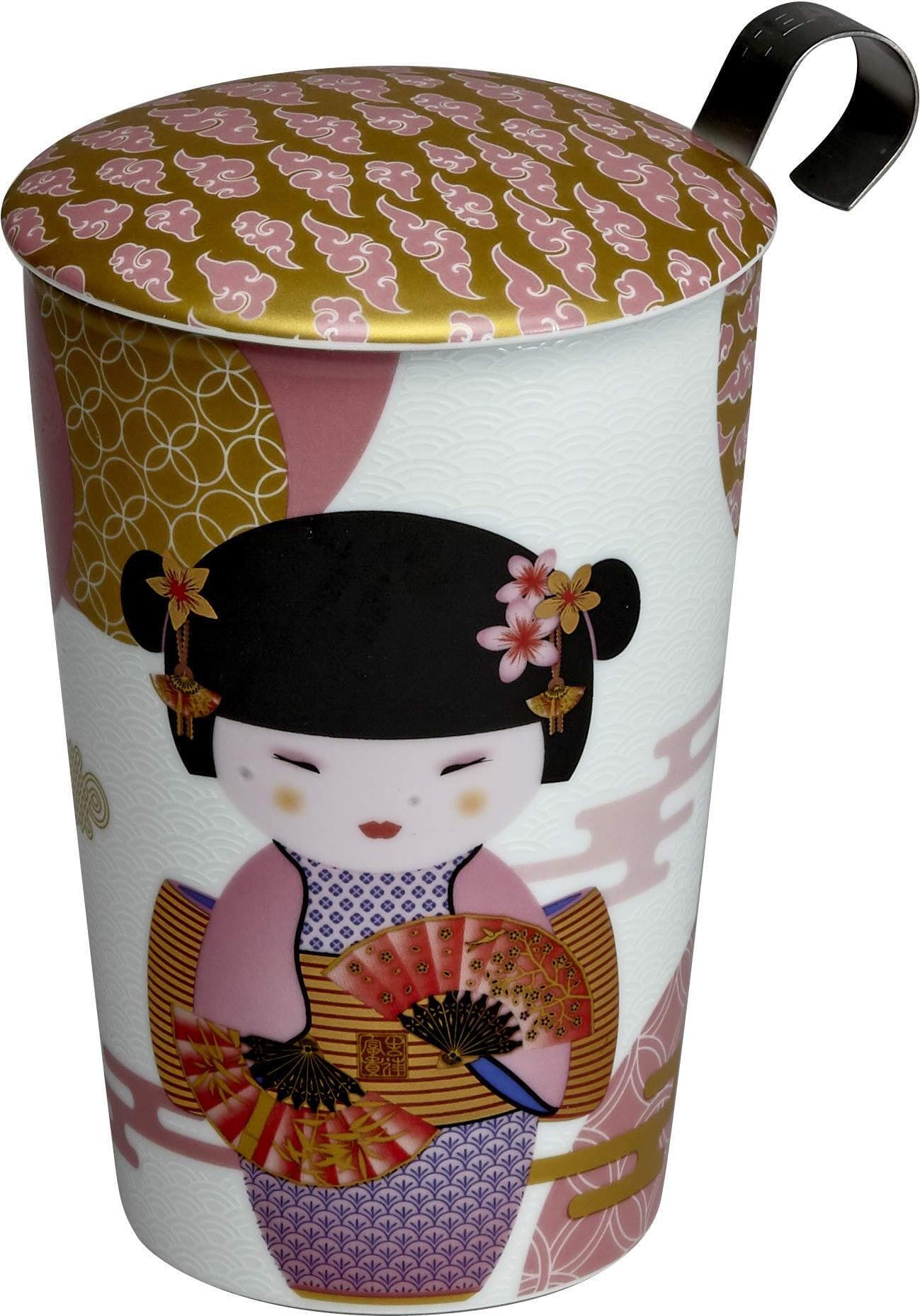 Teiera in porcellana Geisha rosa da 350 ml con infusore INOX e coperchio X 2 Pezzi