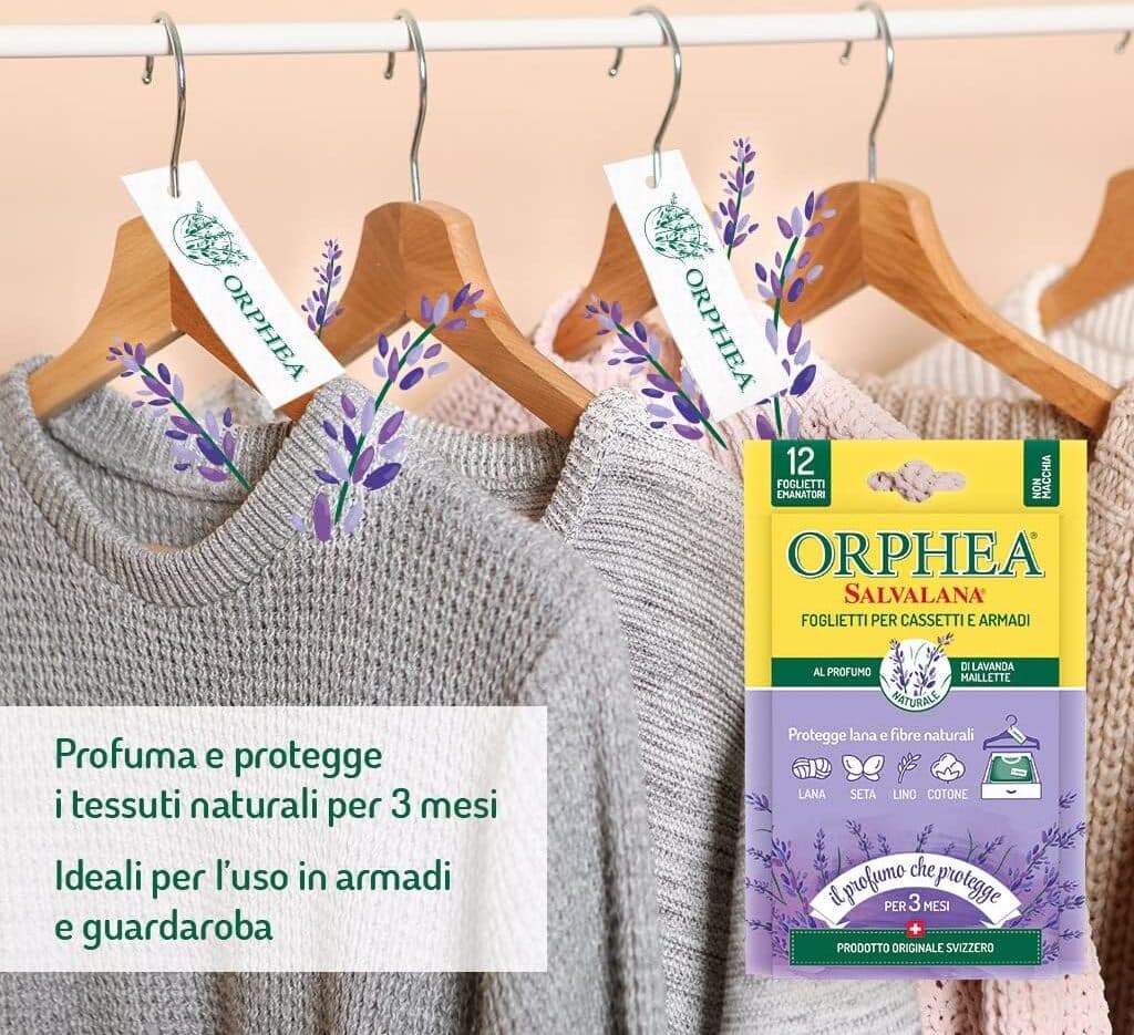 6 X Orphea Salvalana Antitarme x12 Profumo Sandalo e Bergamotto: Protezione Efficiente e Duratura per Tessuti
