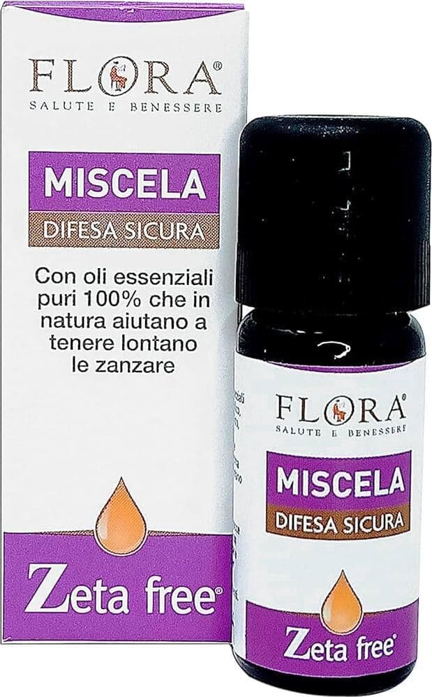 Miscela di Oli Essenziali Naturali FLORA Zeta Free Difesa Sicura - Protezione Ambientale Contro le Zanzare, 100% Puri e Totali - 10 ml Per Estate Serena e Rinfrescante