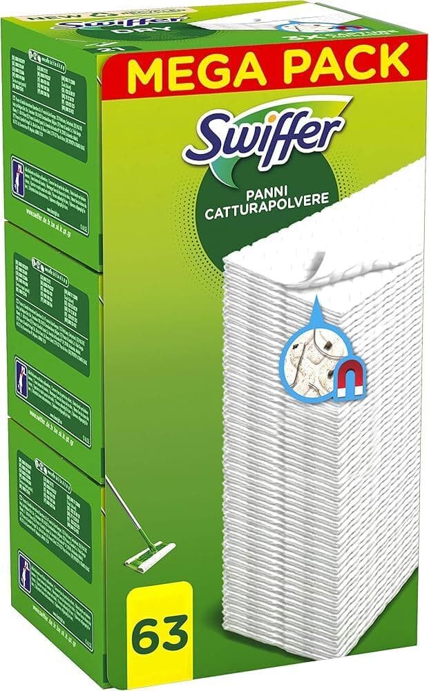 Swiffer Panno Pavimenti Refill x 63 Dry Mega Pack - Ricambi Asciutti Efficienza Elevata