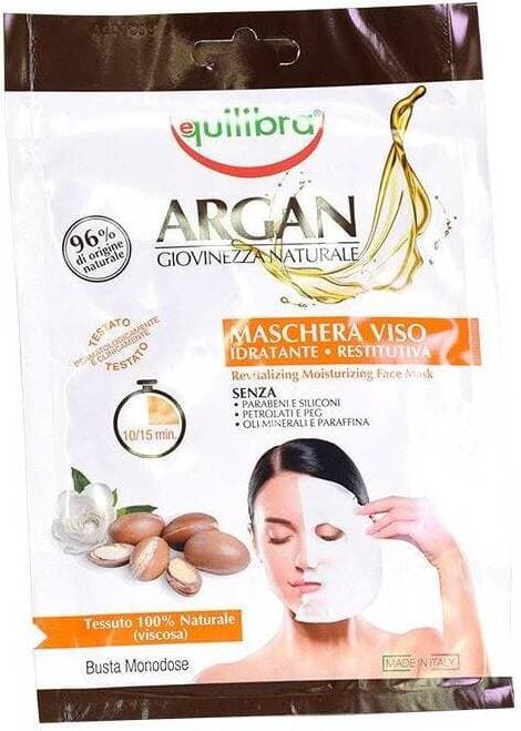 24 X Maschera Viso Idratante Monodose Equilibra Argan, Tessuto Restitutivo 20g - Trattamento Intensivo Pelle Radiosa