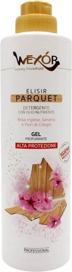 ELISIR PARQUET DETERGENTE CON OLIO NUTRIENTE -GEL PROFUMANTE – ROSA INGLESE, GERANIO E FIORI DI CILIEGIO 750ml X 6 Pezzi