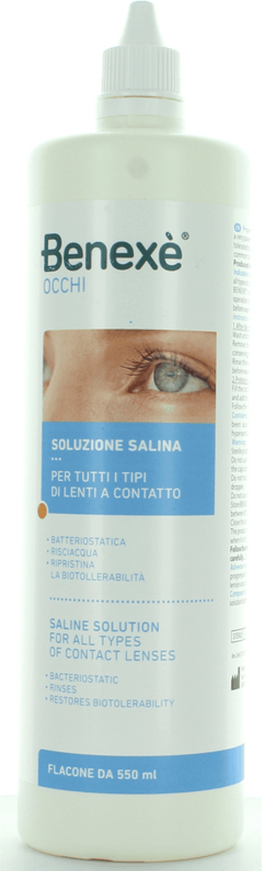 Soluzione Salina Benexe per Lenti a Contatto, 550ml - Liquido di Manutenzione per Pulizia e Conservazione Lenti