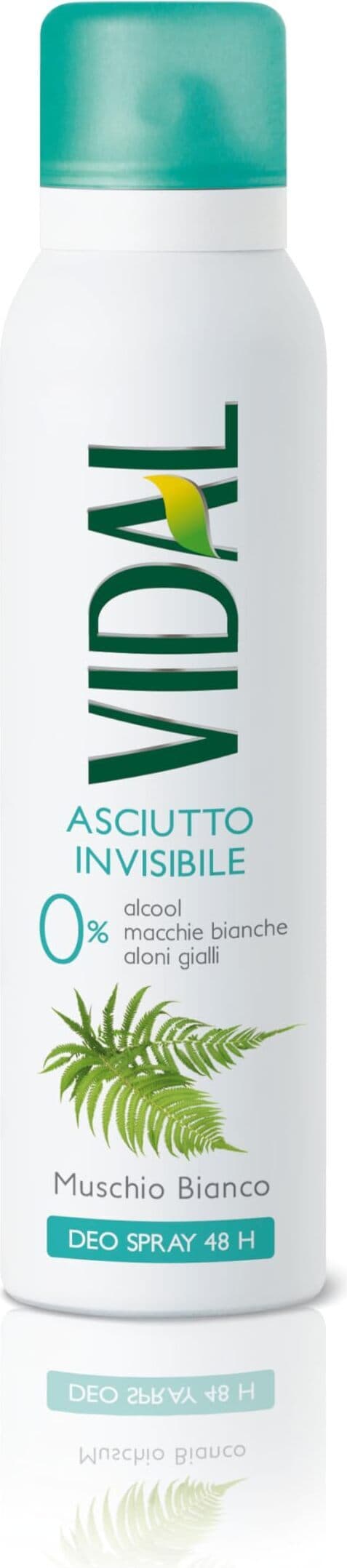 Deodorante Spray Vidal Invisibile Asciutto Senza Alcool 48h Fragranza Muschio Bianco 150ml
