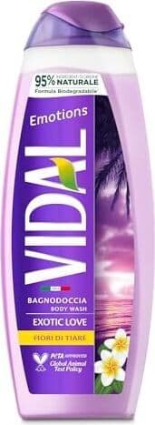 5 X Bagnoschiuma Vidal Emotions Exotic Love con Fiori di Tiaré - Formula Rivitalizzante, Dermatologicamente Testato, 500ml