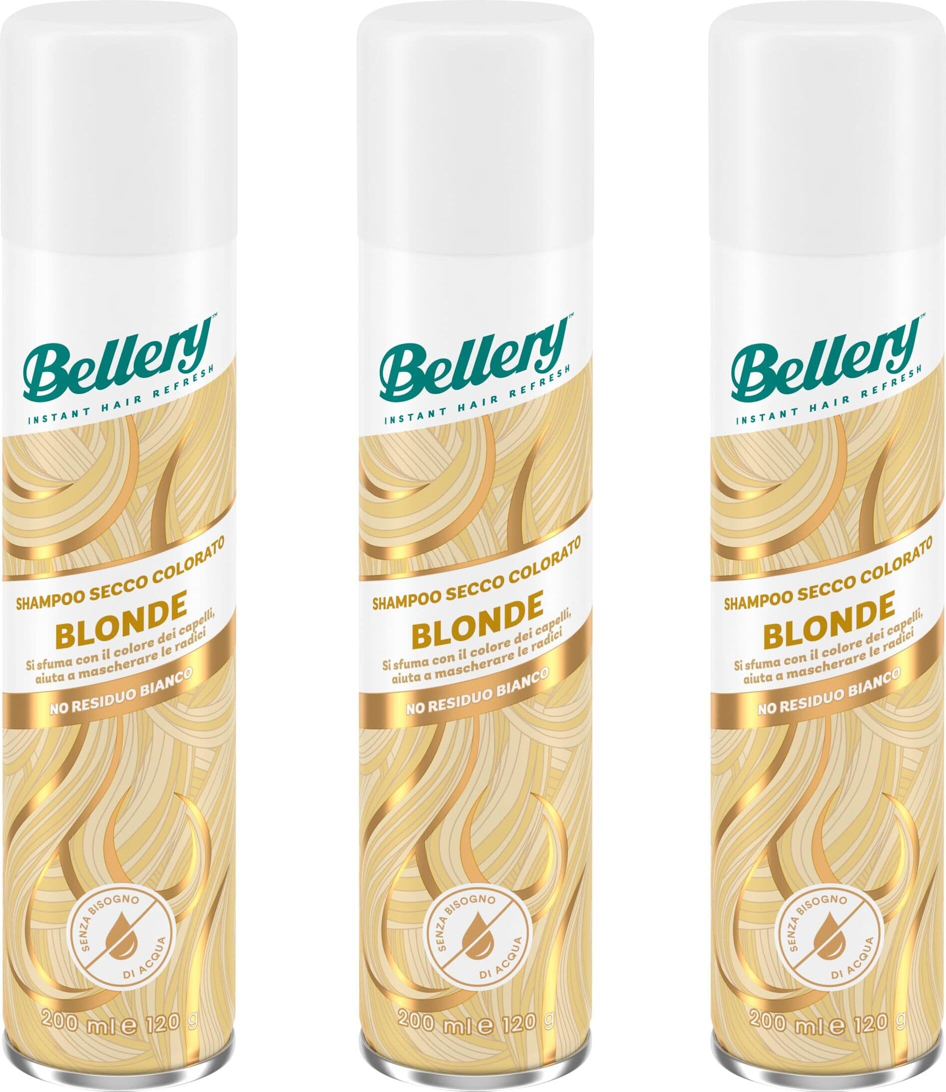 Shampoo Secco per Capelli Biondi BELLERY, 200ml, Confezione da 6 Pezzi - Ideale per Mantenere i Capelli Freschi e Voluminosi