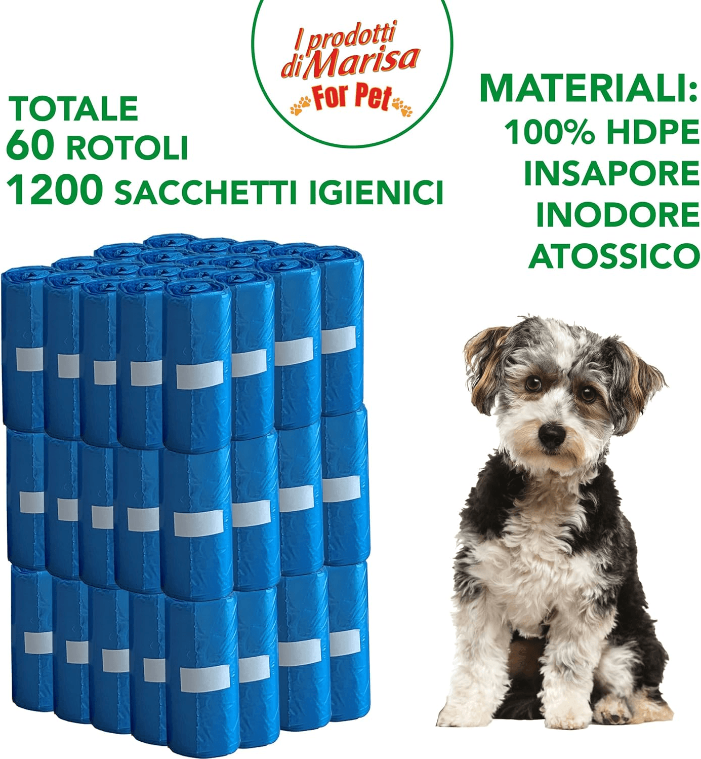 CSC - Sacchetti Cane Cacca Igienici e Resistenti, 1200 Bustine Cane Impermeabili e Antistrappo, Sacchetti per Cani Antiodore a Prova di Perdite, Accessori per Cani - 20 Pezzi, 60 Rotoli, 32x22 cm