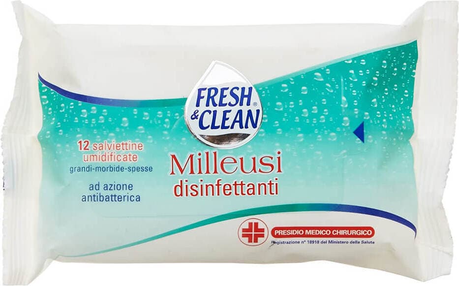 Fresh & Clean - Salviettine Umidificate Multiuso Disinfettanti, Ad Azione Antibatterica, Ideali per Igiene Quotidiana - 12 Pezzi