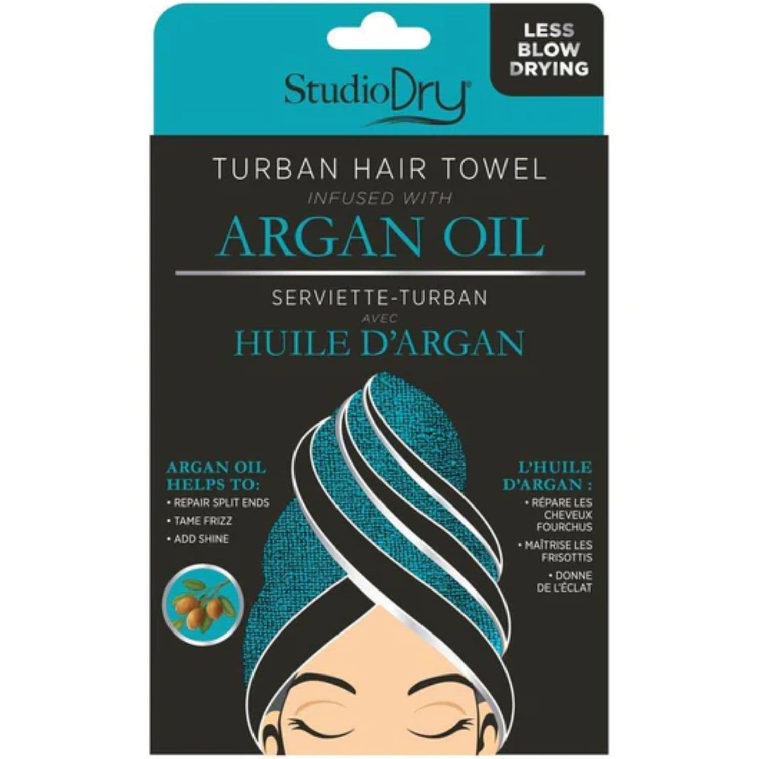 Studio Dry Danielle Creations Turban - Asciugamano per capelli impregnato di olio di argan,